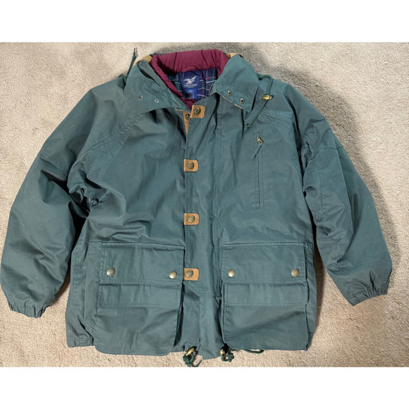 Vintage Willis and Geiger Field Jacket Mens Green Flannel Lined Game Coat Medium - Picture 1 of 9